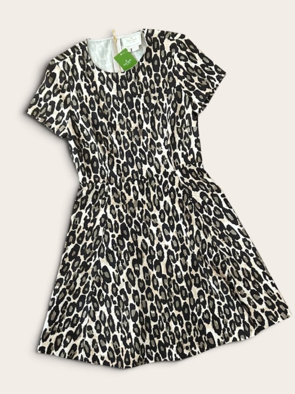 NWT Kate Spade New York Autumn Leopard Fit-and-Flare Dress Classic Beige Size 6 - Picture 2 of 15